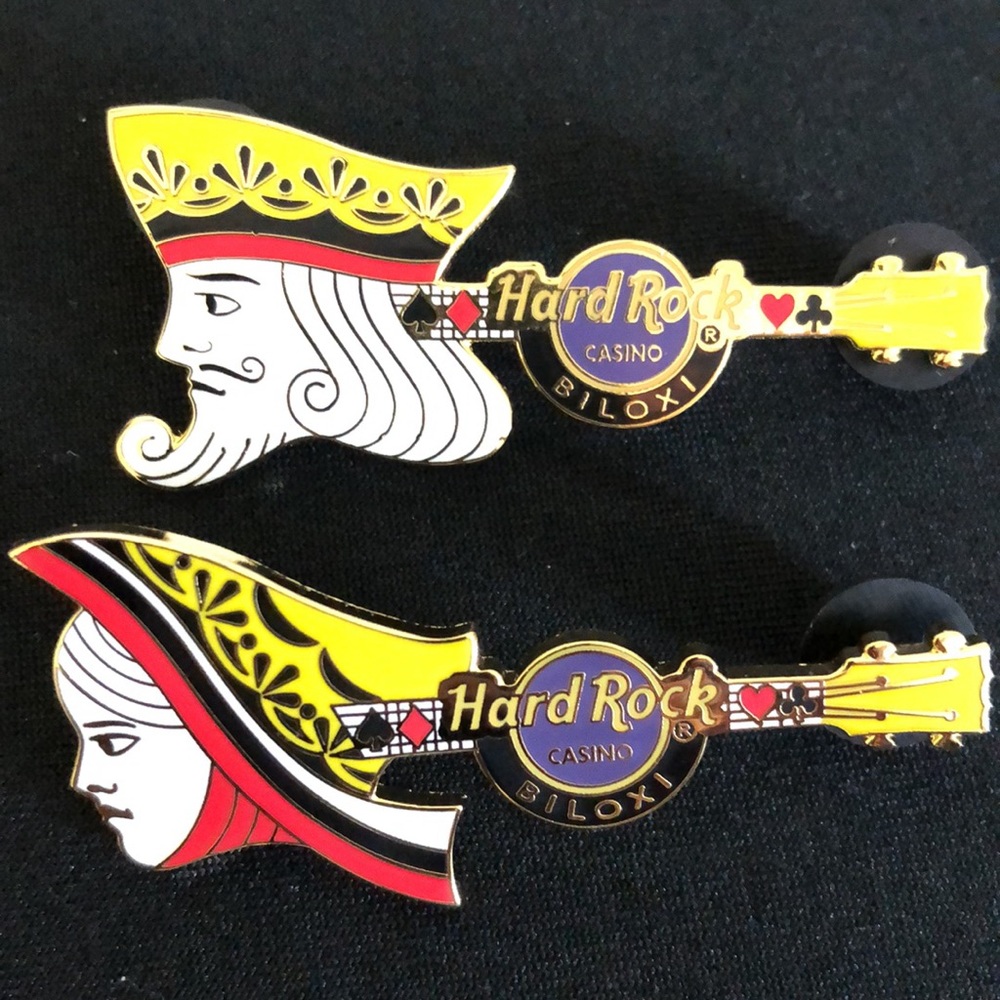 Pair of King & Queen Enamel Pins from Hardrock Casino Biloxi Mississippi.